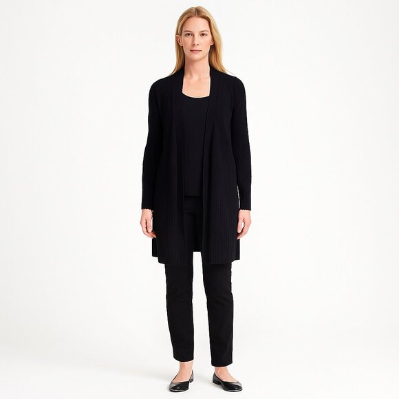 2/$30 Verve Ami Ribbed Knit Open Cardigan Black Medium #A0439 TRB3 - Picture 1 of 8